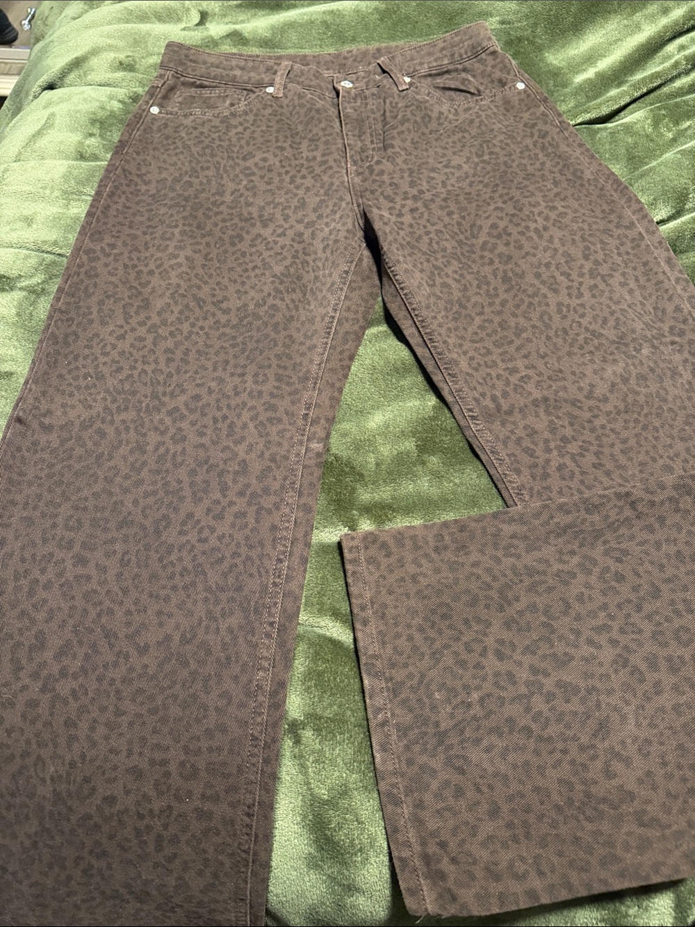 Zara Brown Leopard-Print Wide Leg Jeans